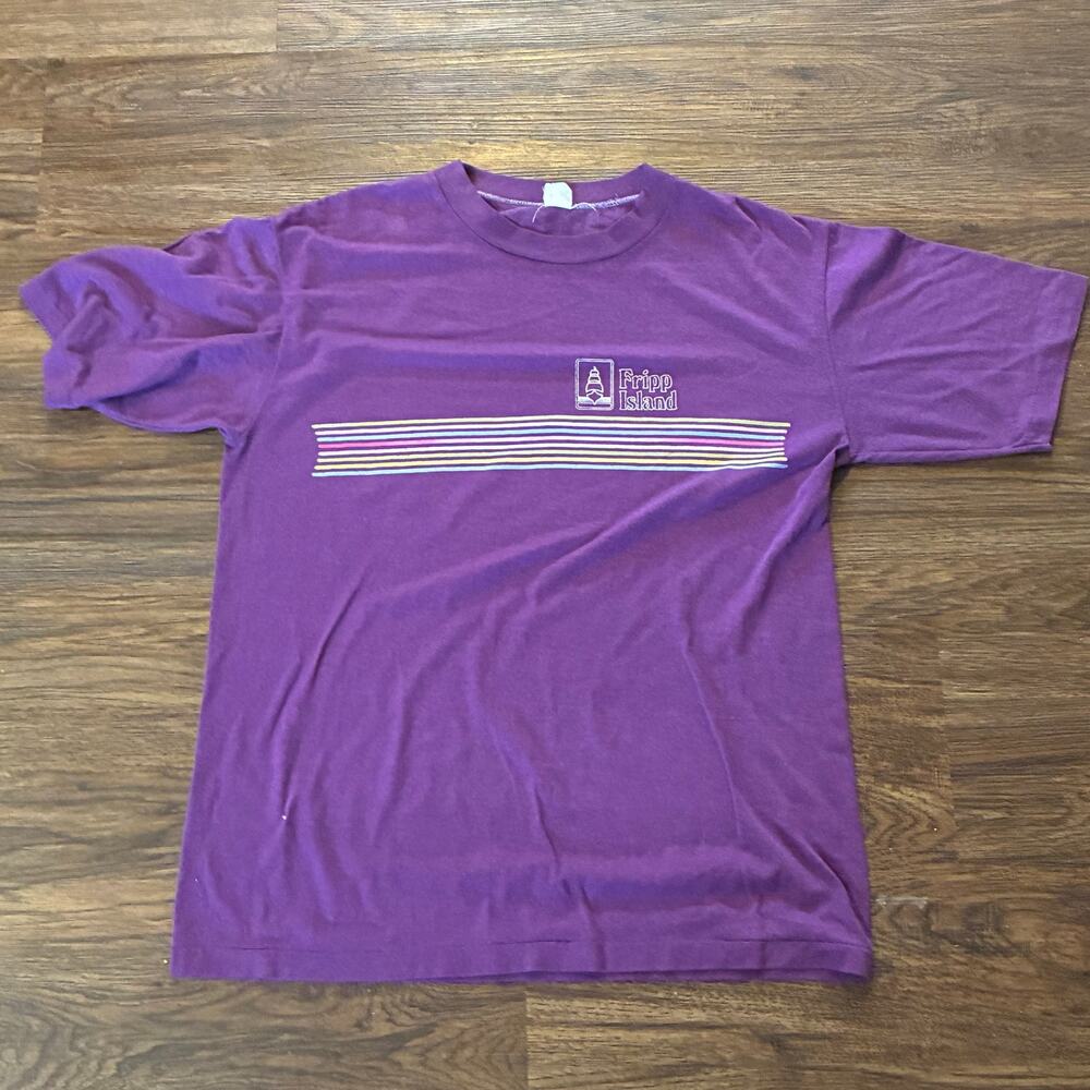 Vintage Fripp Island South Carolina T-Shirt Purple Stripe Beach Tee Size L